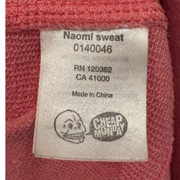 Cheap Monday Naomi Sweatshirt Womens XS Pink Long Sleeve Crew Neck - Picture 4 of 7